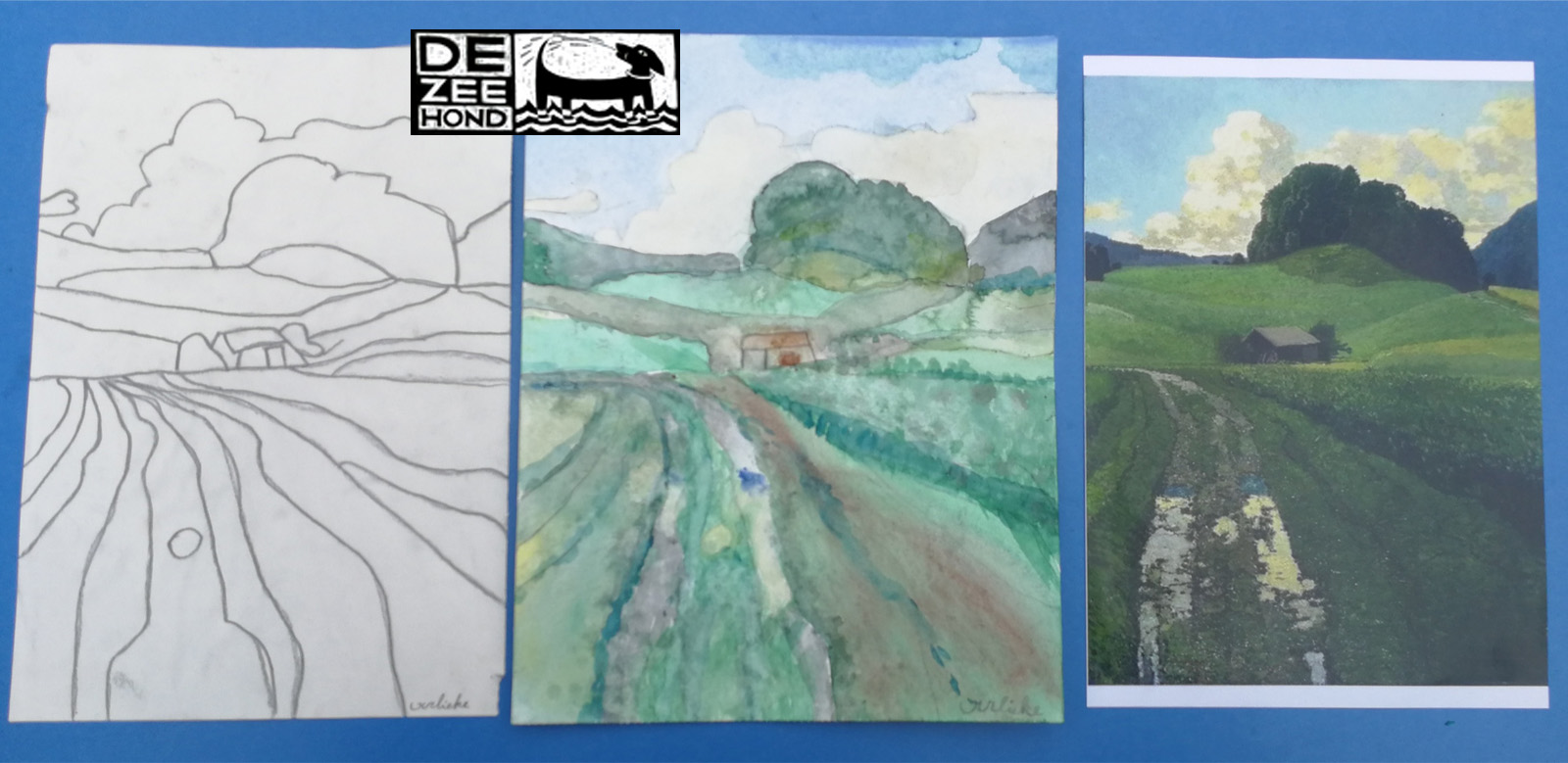 landschap met waterverf, nageschilderd van een foto