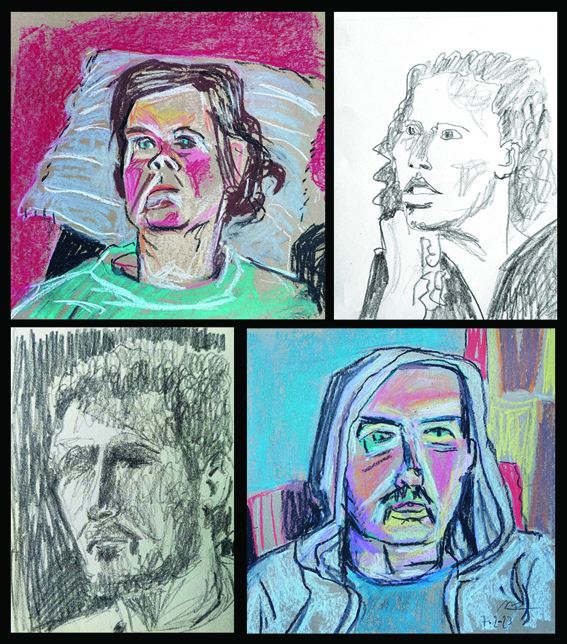 4 portretten getekend op dinsdag bij walrusartstudio 1