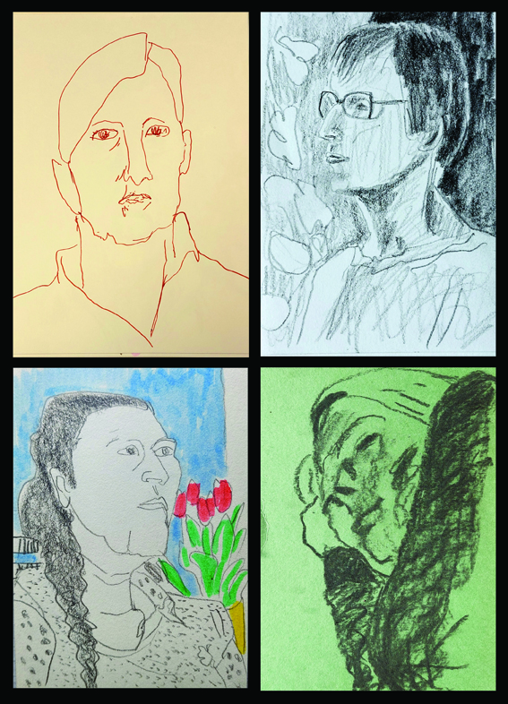 4 portretten getekend op dinsdag bij walrusartstudio 3