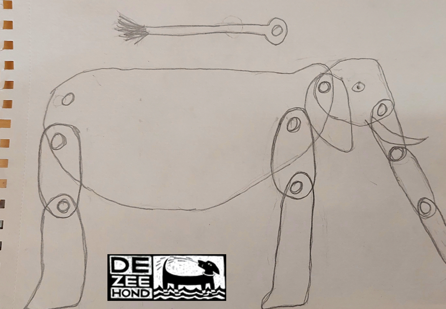 studietekening voor bewegende olifant